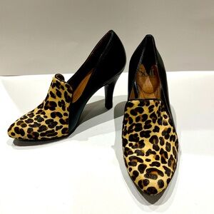 Sofft Mina Black Leather & Leopard Slip-on Pump -- Size 7